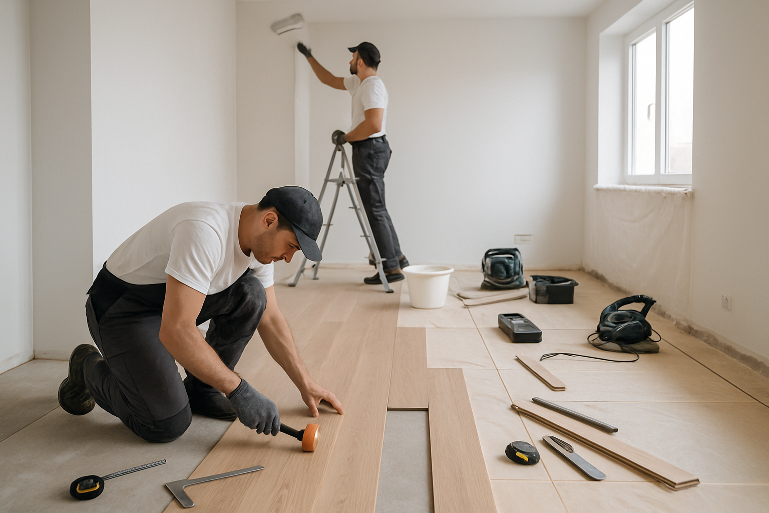 Tadilat calismalari yapan isciler